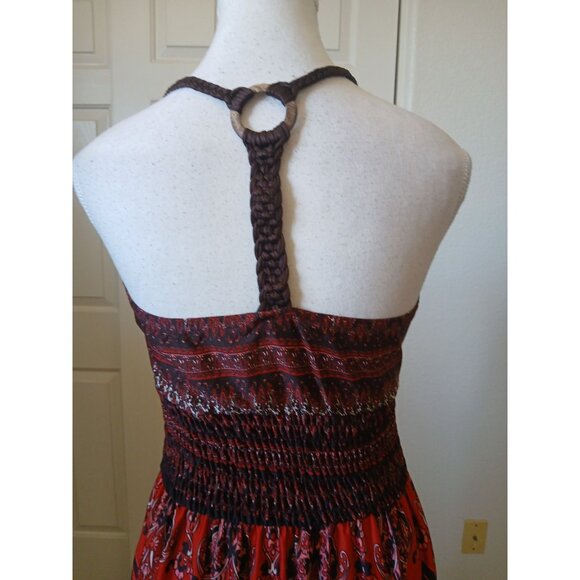 Takara Womens Maxi Dress Brown Red Paisley Print Sleeveless Ruched Medium Boho - Picture 3 of 12